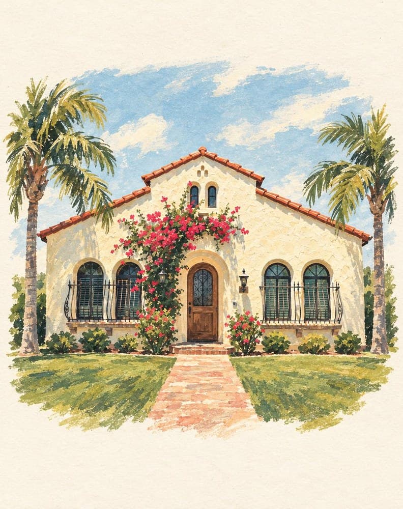 Vintage Postcard portrait of a spanish stucco