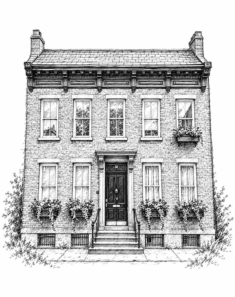 Pen & Ink portrait of a city townhouse