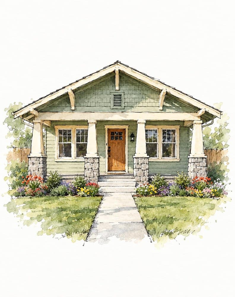 Ink & Color Wash house portrait