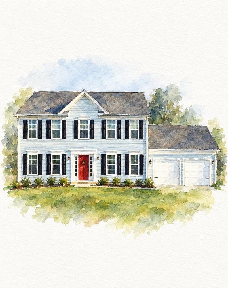Watercolor portrait of the Two-story colonial