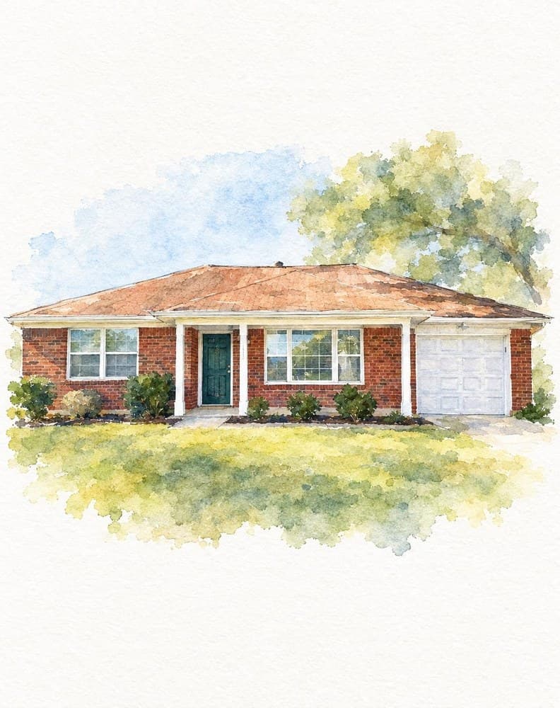 Watercolor portrait of the Brick ranch